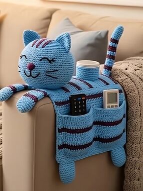 DIY Couch Arm TV Accessory Holder Beginners Cat Crochet Kit All Tools Included